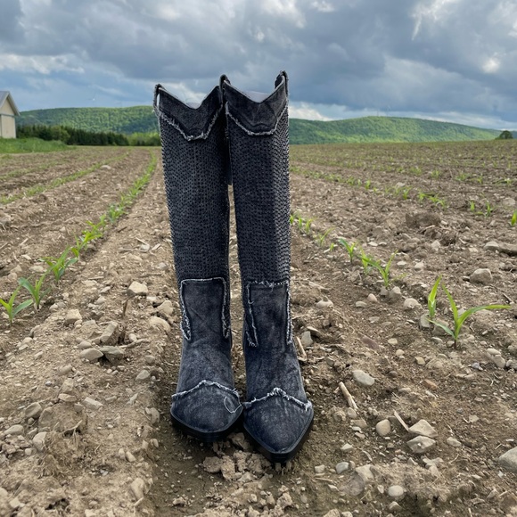 ZARA RHINESTONE DENIM COWBOY BOOTS - Picture 4 of 16